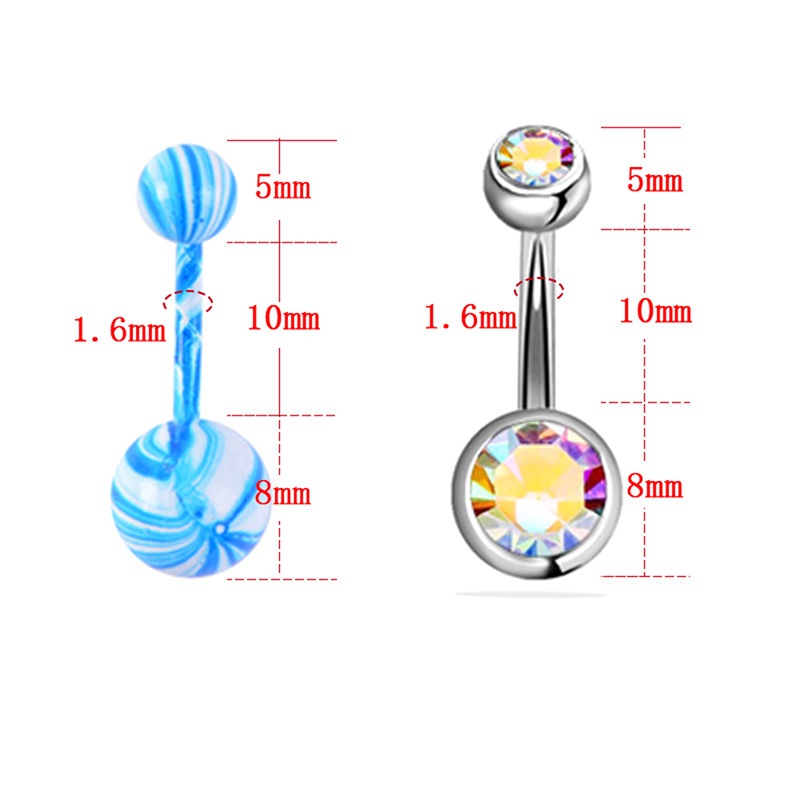 16pcs Anting Tindik Perutpusar Model Barbel Dengan Bola Kristal Berlian Imitasi Untuk Wanita