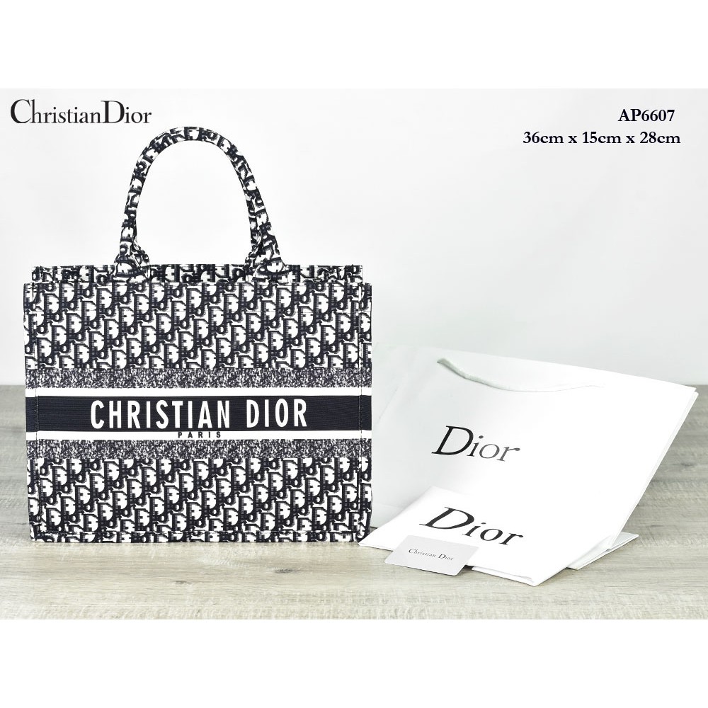 GROSIR TAS TERMURAH Tas Dior Book Tote Embroidered Logo Canvas Small Oblique Semprem AP6607