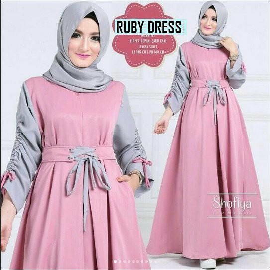 Ns FC Najibah gamis syari polos tosca maroon hitam pink busui-2