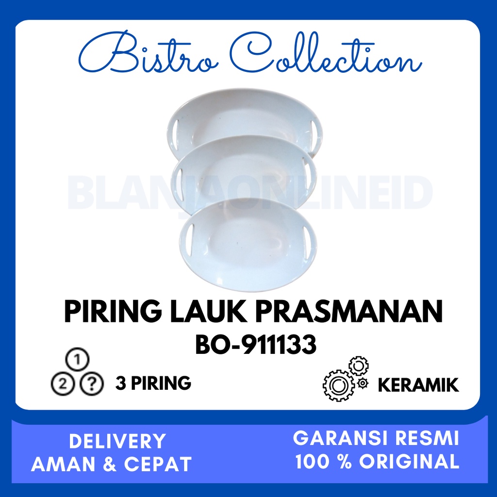 Bistro Baker Set Piring Saji Lauk Prasmanan Polos Oval 3 PCS Keramik BO-911133/BO911133