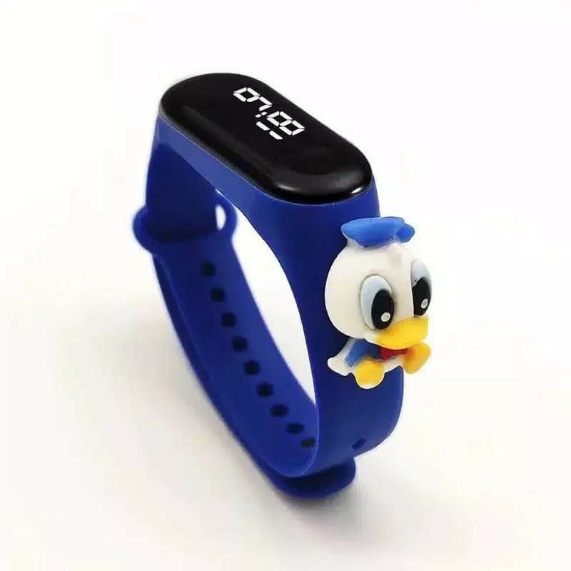Jam tangan anak Elektronik LED display Tahan Air karakter motif kartun lucu  bahan rubber-Blue Donald