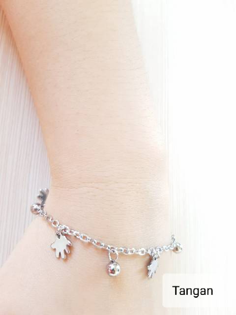 SET Gelang Tangan Kaki Titanium Silver Antikarat selamanya