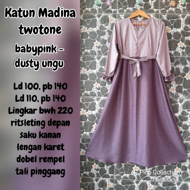 NEW MODEL Gamis syari Katun Madina Twotone Variasi Lengan dobel rempel