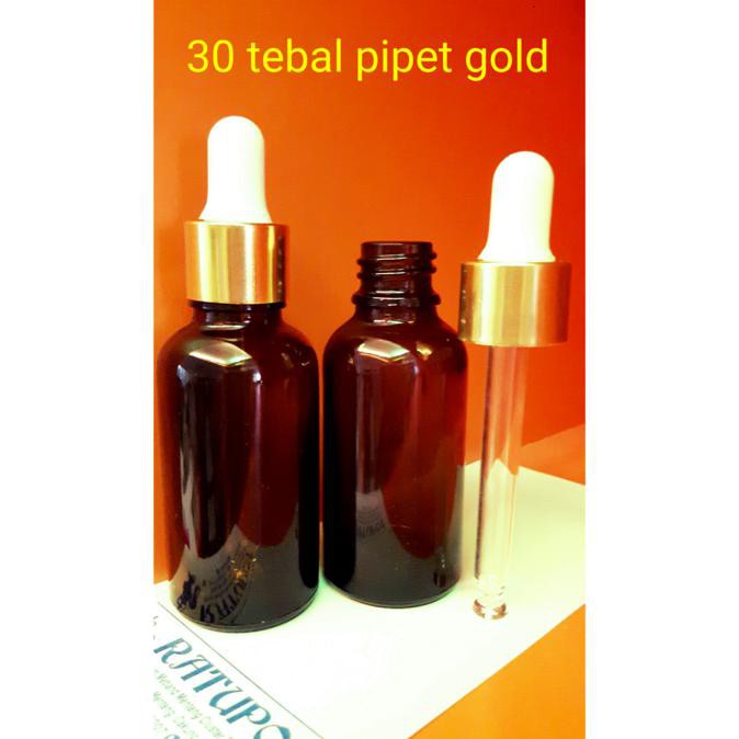 BOTOL 30 ML KACA COKLAT TEBAL PIPET GOLD