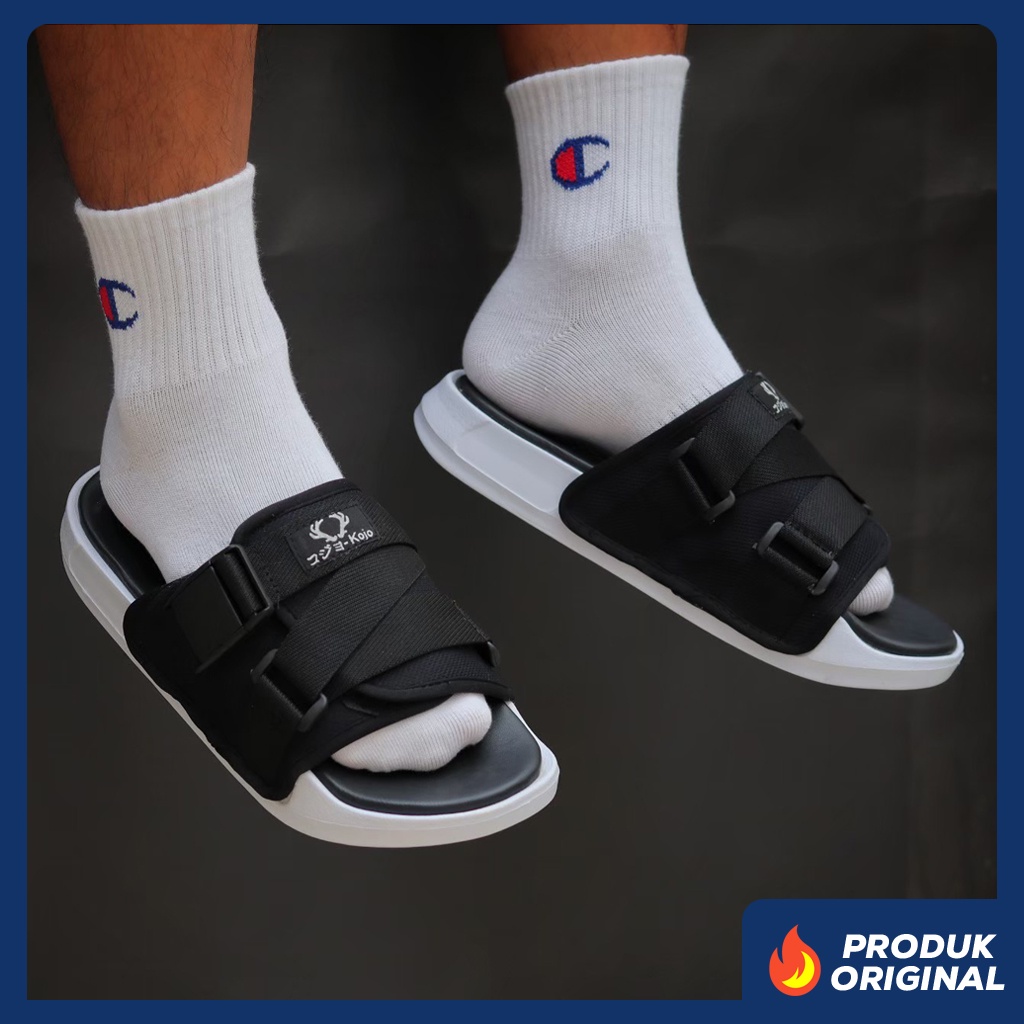 PANDEMIC BLACK ORIGINAL x KOJO Sandal Casual Hitam Pria Sendal Slide Jalan Santai Harian Slippers Hangout Main Kondangan Lebaran Slop Selop Karet Premium Slip On Remaja Dewasa Flip Flop Kerja Formal Sport Fashion S1 Footwear Keren Terbaru Kekinian Branded