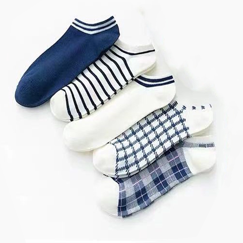 ☀ INDOLAND ☀ Kaos Kaki Wanita Motif Kotak Biru Navy Fashion Korea Women Sock Import Murah KK003