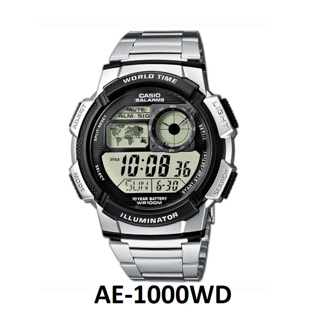 Casio AE Stainless Series Original Digital Jam Tangan Pria - Stainless - Silver