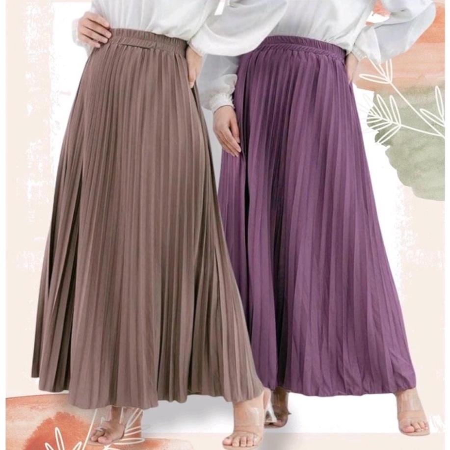 (BISA COD) Rok plisket warna basic panjang  premium tebal bawahan Wanita remaja jumbo polos muslim i