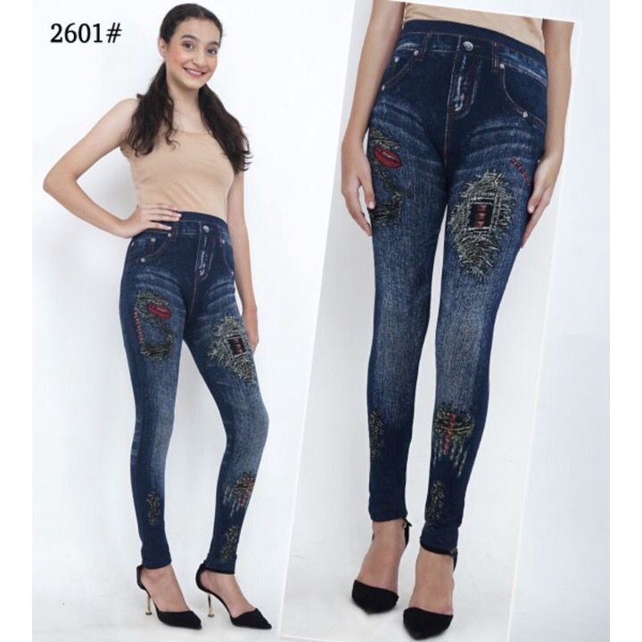 Legging Jeans Import Highwaist Wanita 7/8 Panjang Jumbo