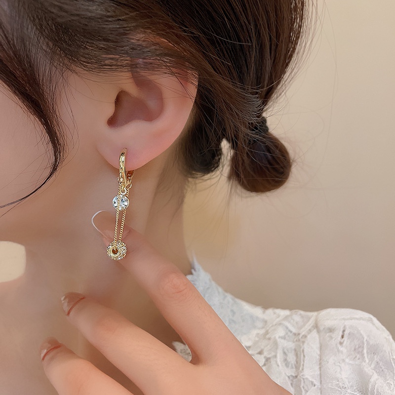 Anting Tusuk Gantung Panjang silver 925 Bentuk Hati Hias Zircon Untuk Wanita