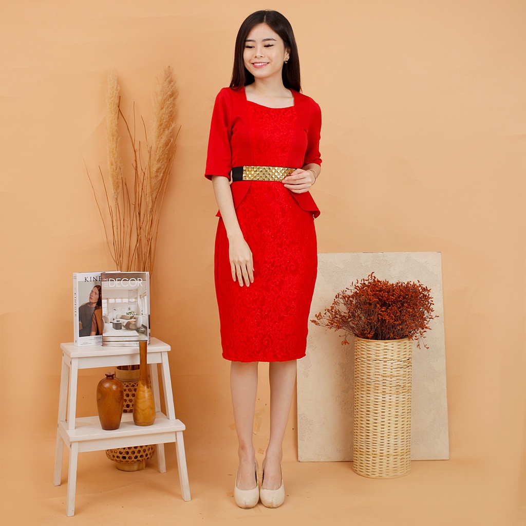 Kathryn collection #153, DRES MEDIUM SPAN SCUBA IMPORT PREMIUM KOMBINASI BRUKAT GLITER FREE BELT