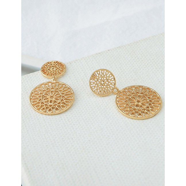 LRC Anting Tusuk Fashion Golden S925 Silver Needle Hollow Round Alloy D64727