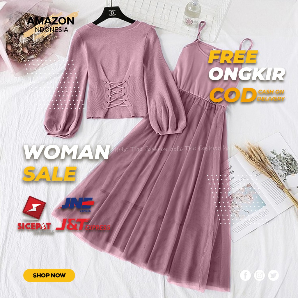 BAJU WANITA SETELAN DRESS WARNA DUSTY BAHAN OUTER MOSSCREPE INNER SPANDEK BEST QUALITY ORI IMPORT