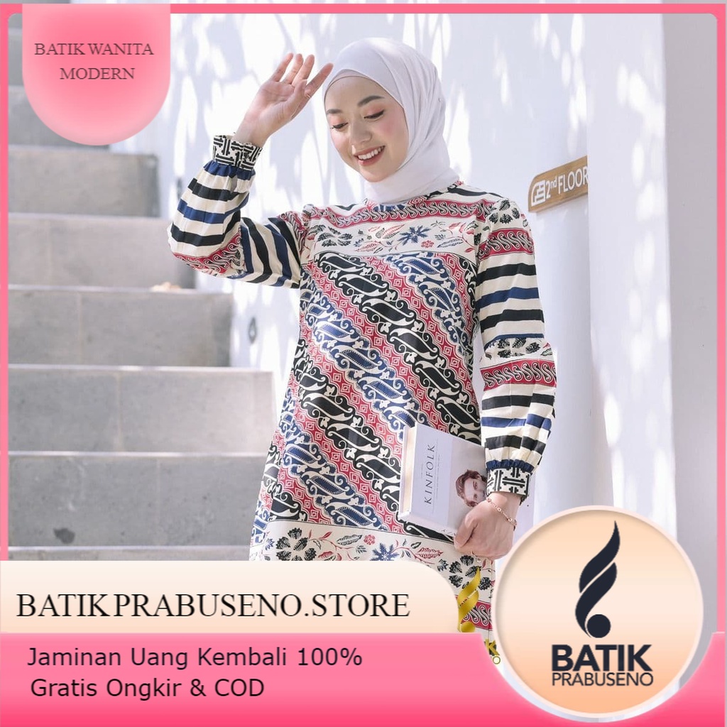 Tunik Batik Wanita MADINA Baju Lengan Panjang Original Prabuseno Modern Premium Jumbo Big Size Full 