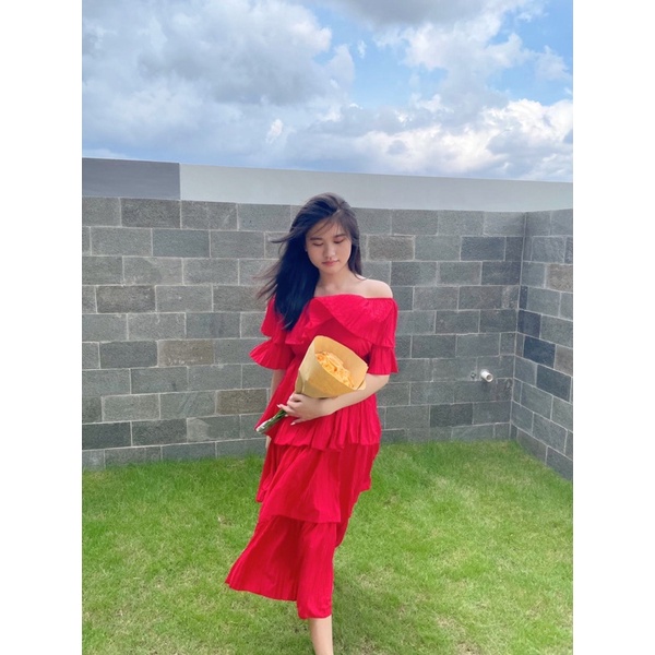 Dress Wanita Sabrina Summer / Marcel Sabrina Dress In Red / Dress Pantai / Dress Pesta