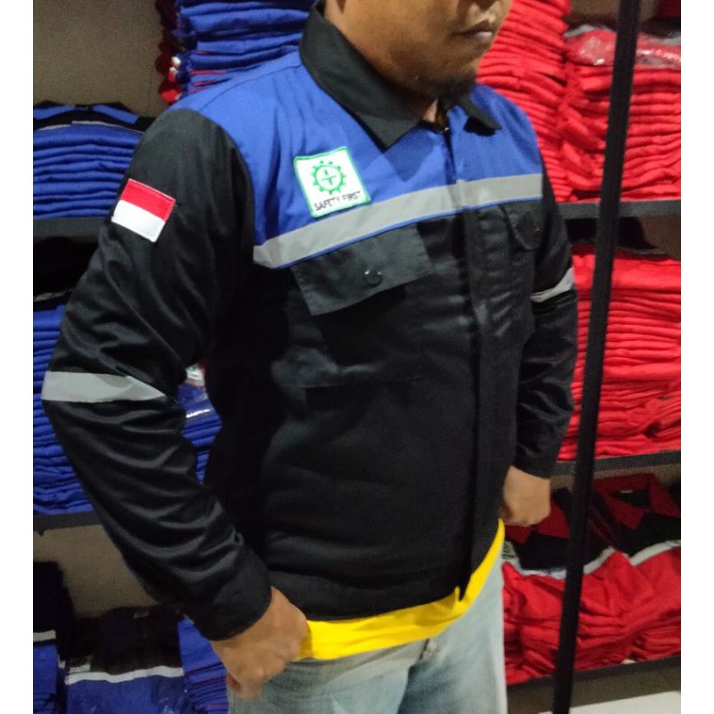 WEARPACK SAFETY / KEMEJA SAFETY / BAJU SAFETY LENGAN PANJANG / BAJU PROYEK KEREN / BAJU KERJA PRIA PROYEK / BAJU KERJA PIRA LAPANGAN / BAJU MEKANIK / BAJU WEARPACK / WERFAK PRIA KERJA / BAJU WEARPACK KERJA PROYEK / BAJU TAMBANG / HITAM BENHUR