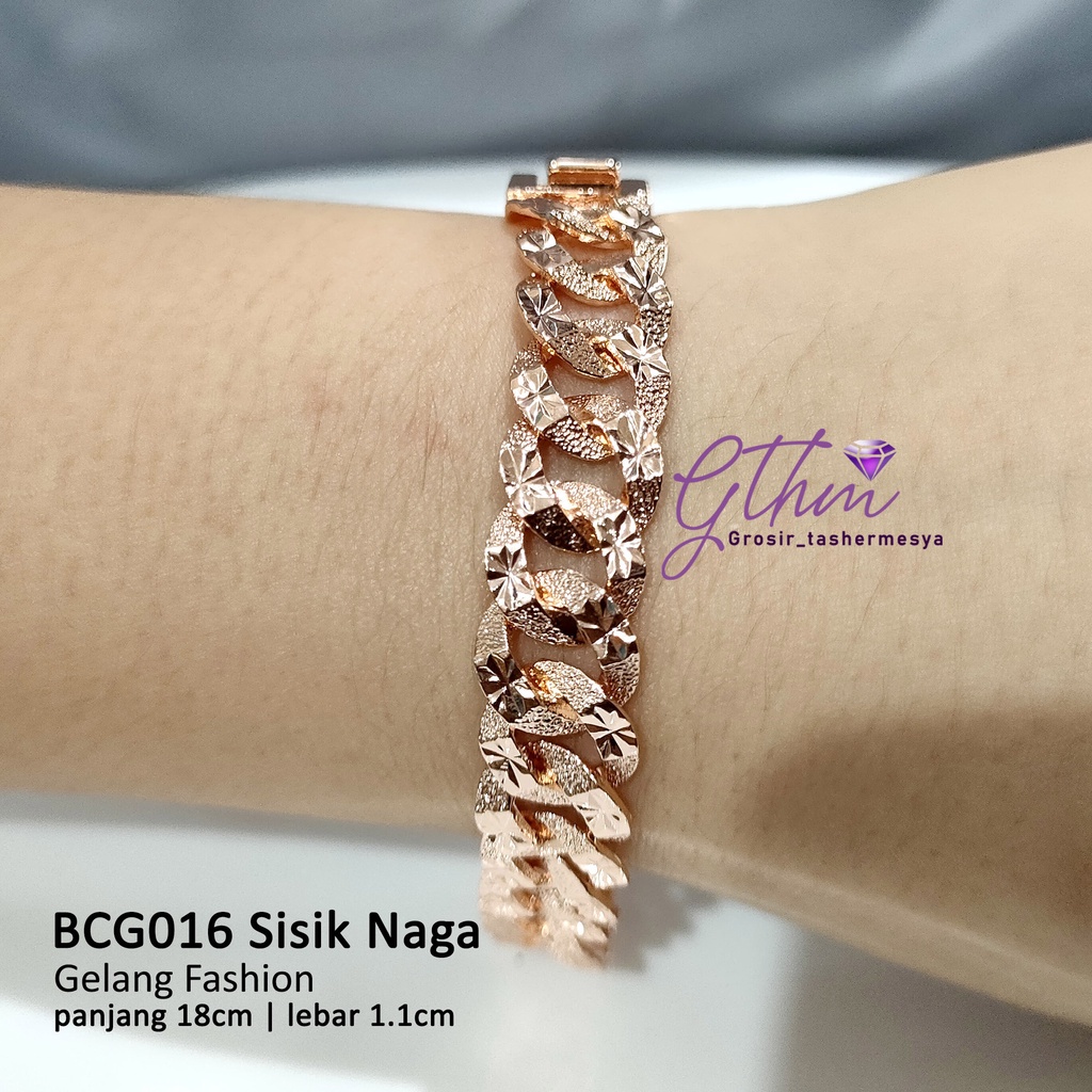 gelang tangan sisik naga ukir halus bc016 silver dan gold xuping lapis emas 18k perhiasan wanita