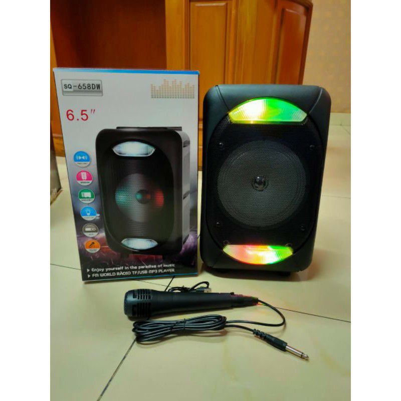SQ-658DW Speaker Bluetooth Karaoke Speaker Mic Karaoke Dengan Lampu Disco Atas Bawah