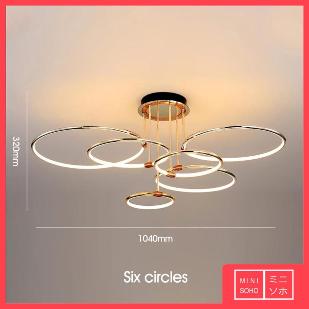 Lampu Gantung Hias Mewah Luxury Premium Minimalis Modern Aesthetic Estetik 3 / 4 / 6 Ring Pendant Ceiling LED - Gold