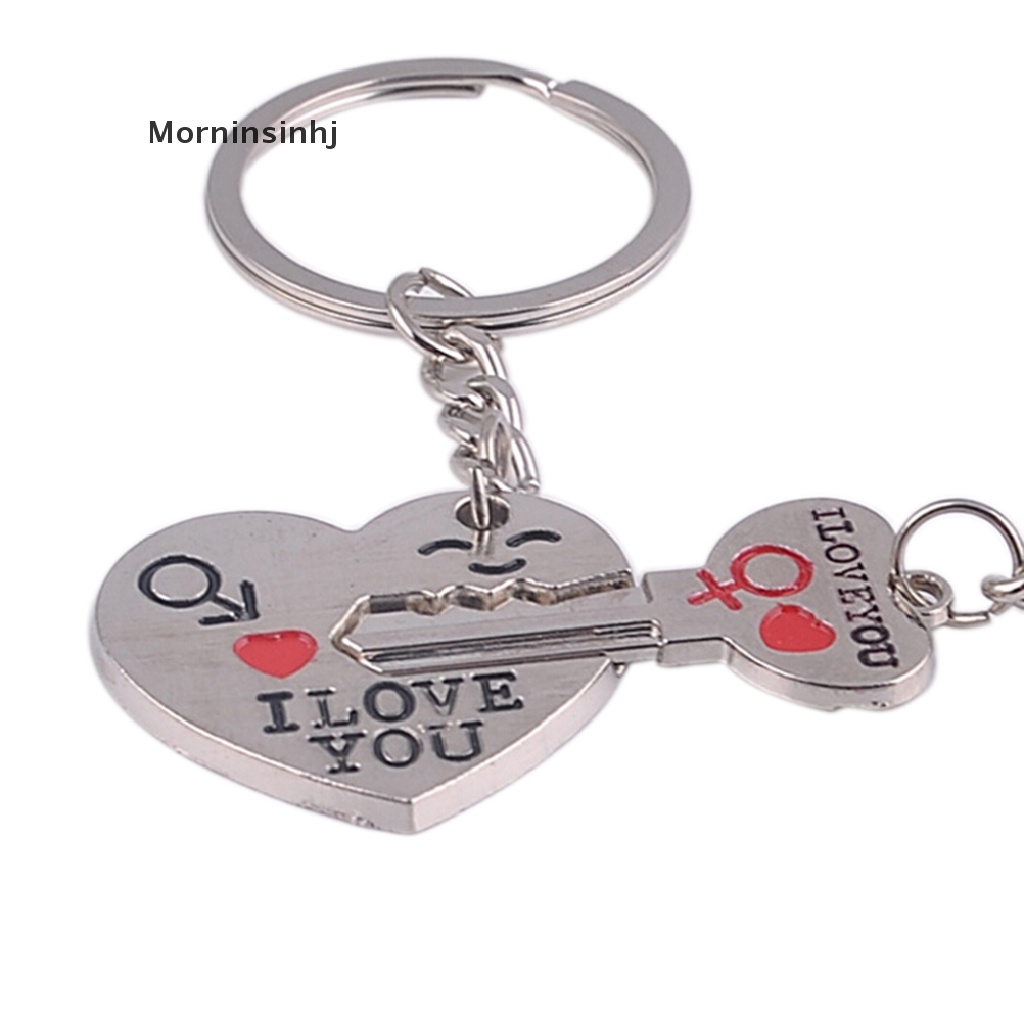 Mornin 2 Pcs Fashion Cinta Hati Gantungan Kunci Keyfob Pasangan Romantis Gantungan Kunci Hadiah Kekasih id