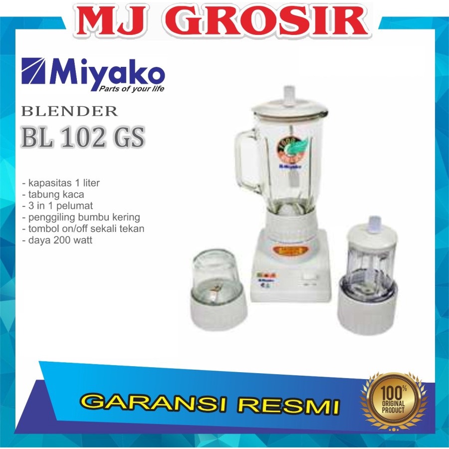 BLENDER MIYAKO BL 102 GS 3 IN 1 SERBAGUNA BAHAN KACA 1 LITER