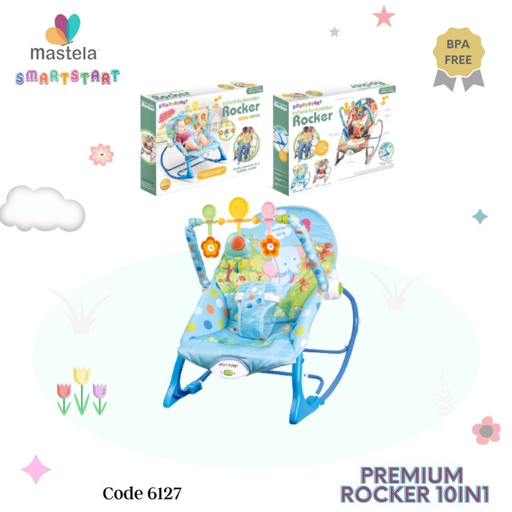 Mastela  Rocker Prime 10 In 1 Infant To Toddler Garden Dumbo Light Blue Bouncer Bayi 6127