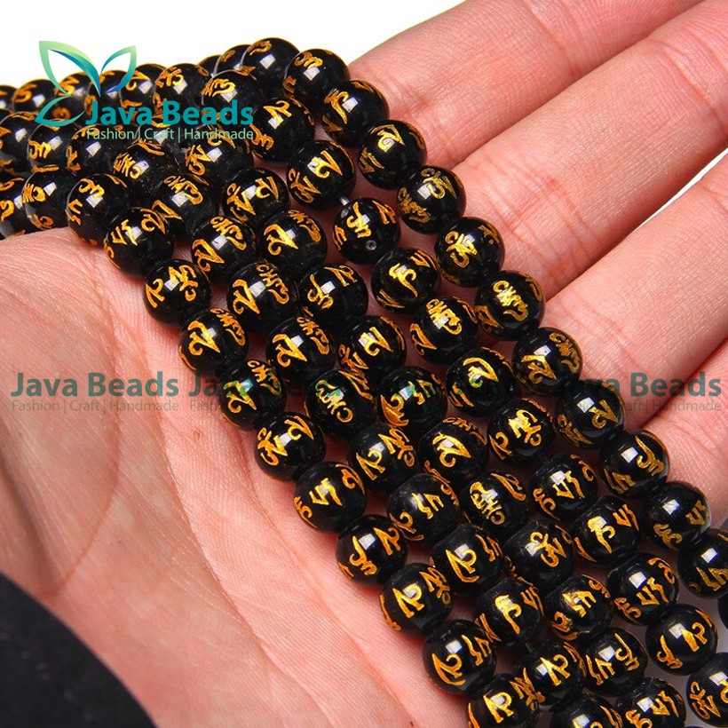 Bahan Gelang Batu Agate Mantra Tibetan Hitam