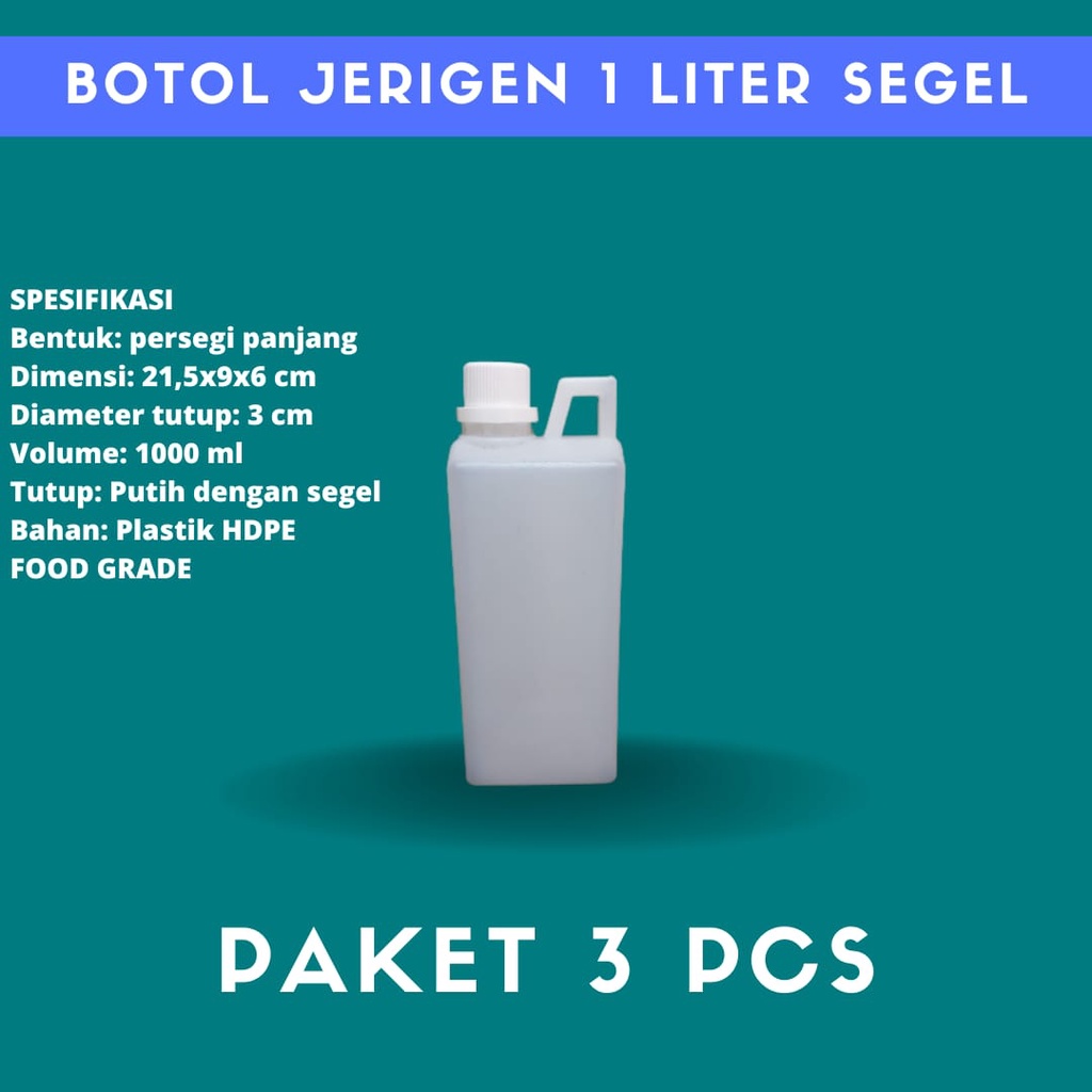 JERIGEN 1 LITER SEGEL PUTIH SUSU KOTAK TEBAL HDPE 3 PCS BOTOL PLASTIK PUTIH JERIGEN KUALITAS BAGUS