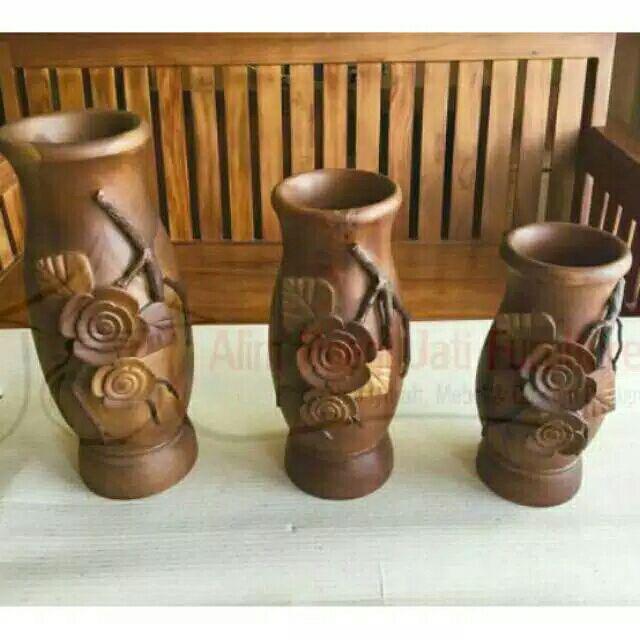 Vas Bunga Kayu Jati Set 3 Pcs.