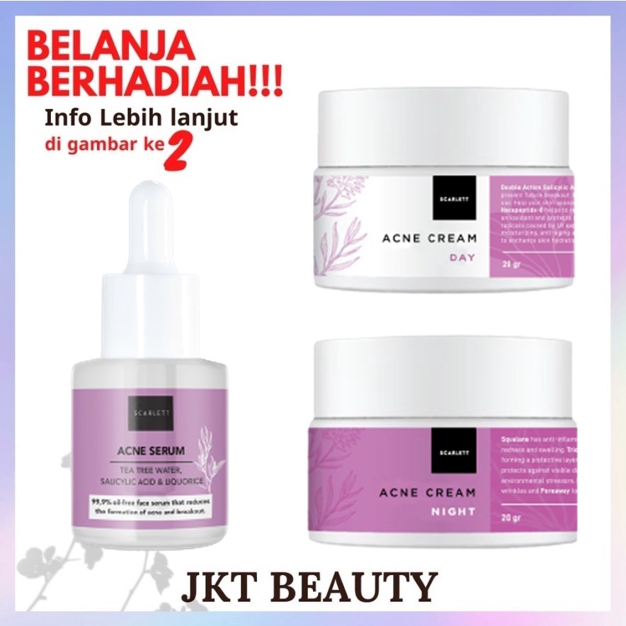 Paket Scarlett Acne Original 3in1 - Serum Scarlett - Cream Night Scarlett - Cream Day Scarlett