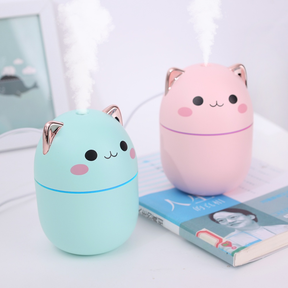 Humidifier Diffuser Aroma Essential Oil Mini 250ml Bentuk Kucing Dengan Lampu Malam USB Charging