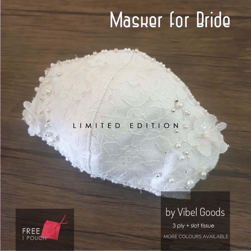 Masker Kain Brokat Premium Pesta 3ply | Pengantin Putih Chantily White