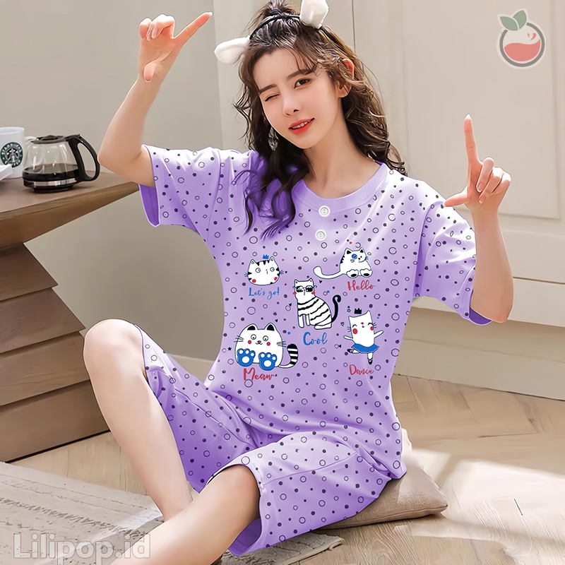 Baju Tidur Stelan 3/4 Wanita Baby doll Celana Pendek Dewasa Allsize Kulot