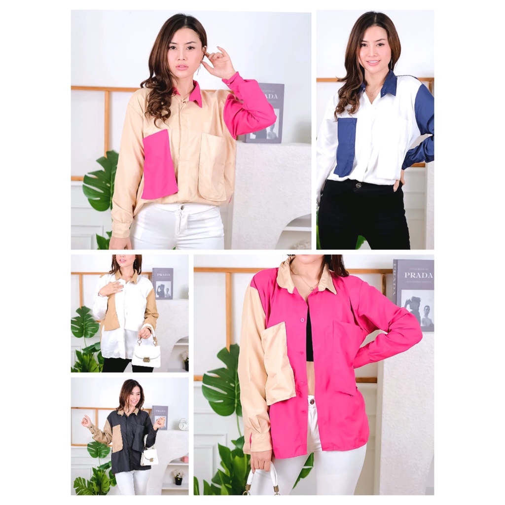 QR - ZEC OOTD Tunik Kombinasi / Mista Kombi Tunik / Pakaian Wanita Lengan Panjang / Atasan Wanita Tu