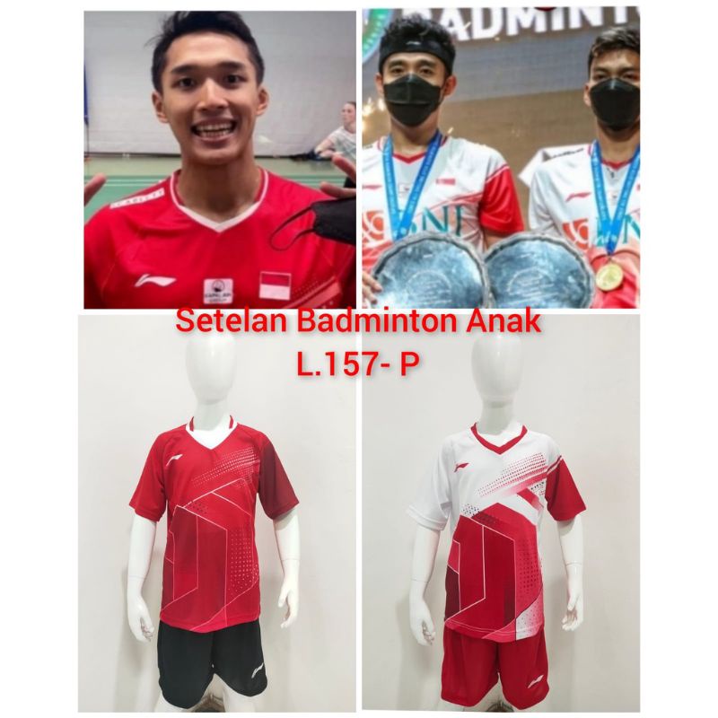 STELAN JERSEY BADMINTON LINING Anak-anak  L.157 POLOS MERAH PUTIH JERSEY BADMINTON INDONESIA OPEN 20