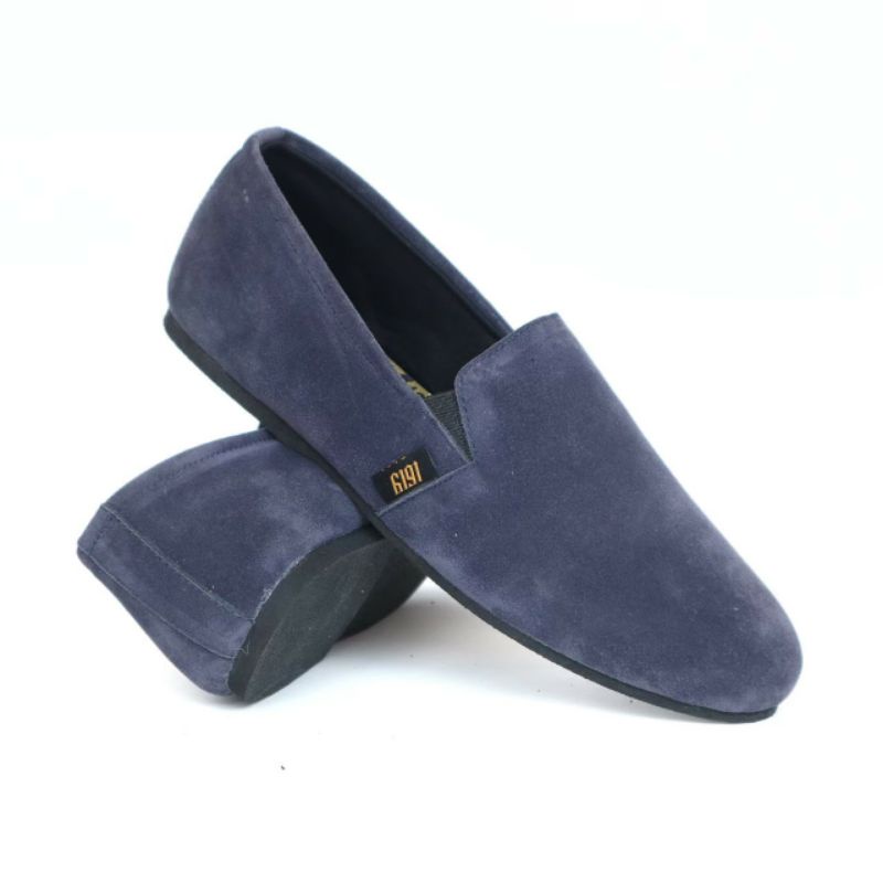 CHORD NAVY Sepatu Kasual Pria Slip On Casual Kulit Suede Selop Main Cowok Keren Trendy Slop Kerja Outdoor