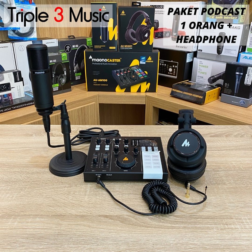 Maono AU AM100 Maonocaster paket Podcast 1 orang Mic dan Headphone