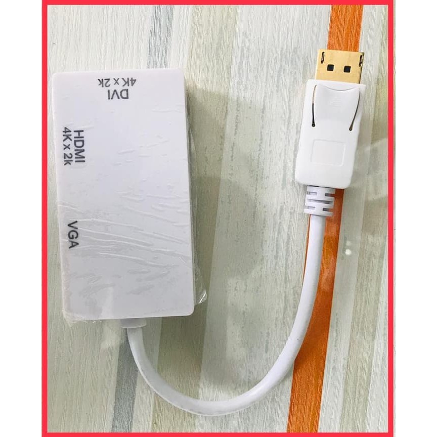 Kabel 3 in 1 Konverter Display port ke HDMI/DVI/VGA 4k
