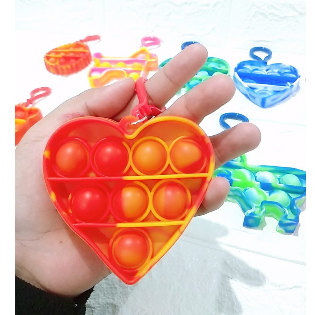 Mini Push Pop It Round Fidget Toy Board Game Portable Kids Simple Sensorik Gantungan Kunci