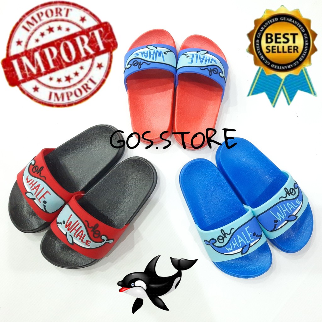 SANDAL WHALE Sandal anak selop karet lucu anak laki perempuan import 4.9