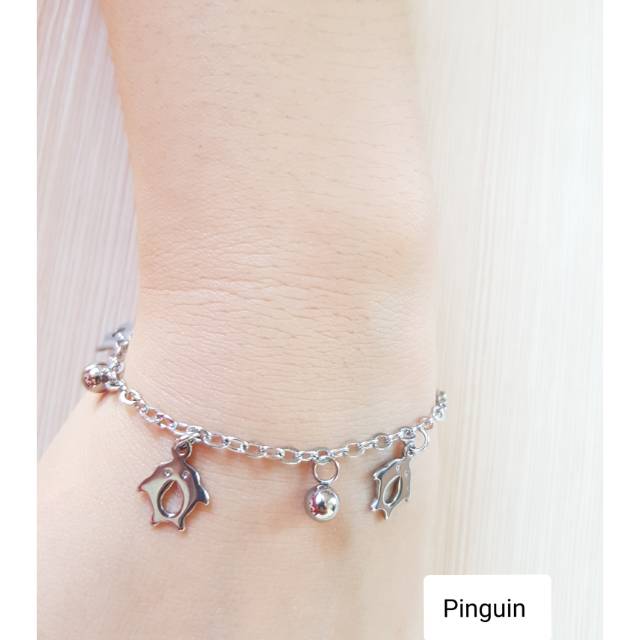 SET Gelang Tangan Kaki Penguin Titanium Silver Antikarat