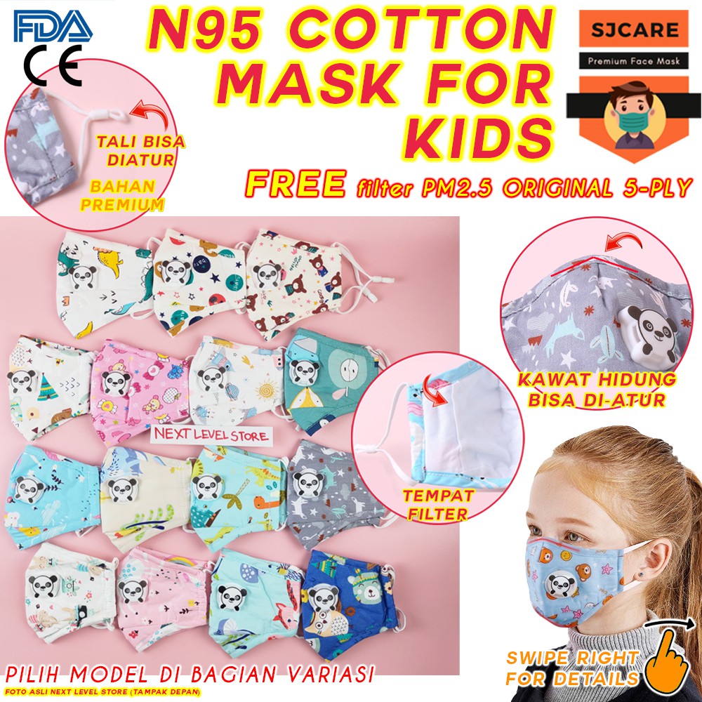 N95 Kids Cotton Mask SJCare Masker Anak Katup FREE FILTER PM 2.5 - SJCARE - MOTIF PILIH DI VARIASI