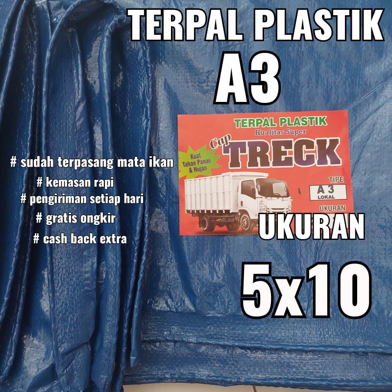 Terpal plastik A3 ukuran 5x10 meter cap TRECK