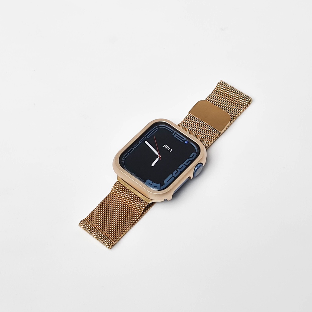 Strap Stainless Milanese + Luxury Metal Case untuk Apple Watch IWO HW 45 44 42 41 40 38mm Tali Jam Tangan Premium iWatch series 1 2 3 4 5 6 7 8 9 ULTRA SE