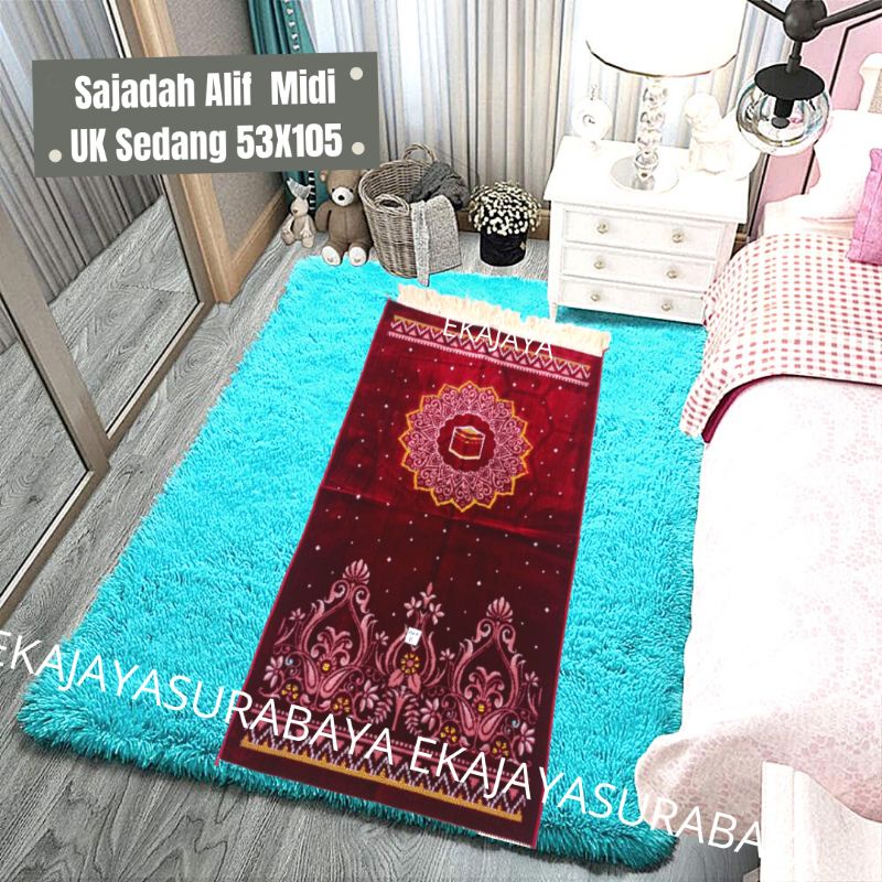 Sajadah ALIF MIDI/SEDANG Spigel Timbul Turkey Turkiye ukuran 53X105 cm souvenir umroh dan Haji