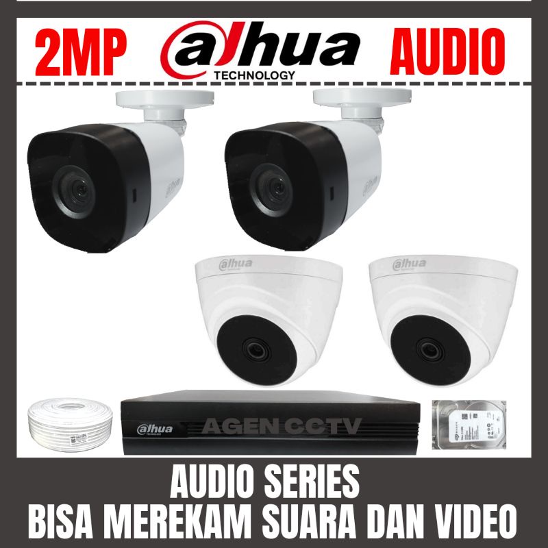 PAKET CCTV DAHUA 2MP 4 CHANNEL 4 KAMERA AUDIO SERIES BISA MEREKAM SUARA DAN VIDEO