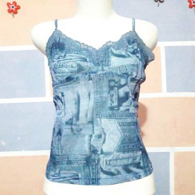 TANK TOP MOTIF JEANS WAJU ATASAN WANITA IMPORT SEXY NO BOUNDARIES