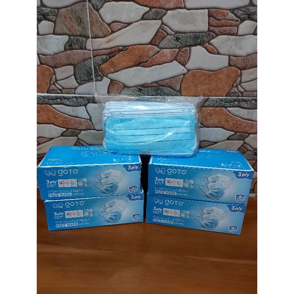 Masker GOTO  Biru Putih Earloop 3ply isi 50 pcs