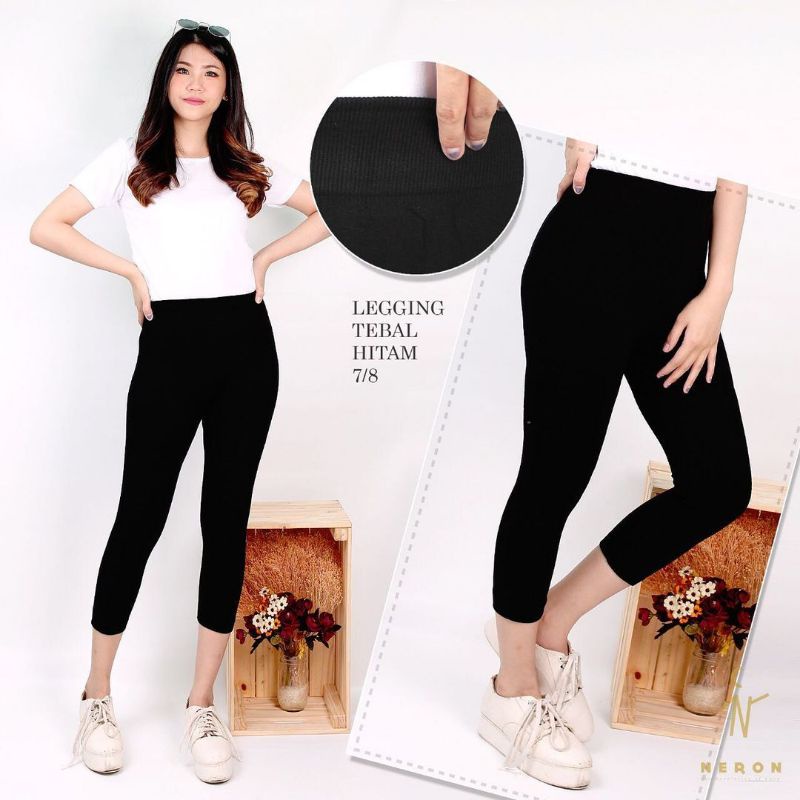 Legging HW 7/8 Wanita Import Legging Pendek Wanita Premium Merk Neron 701 Tebal