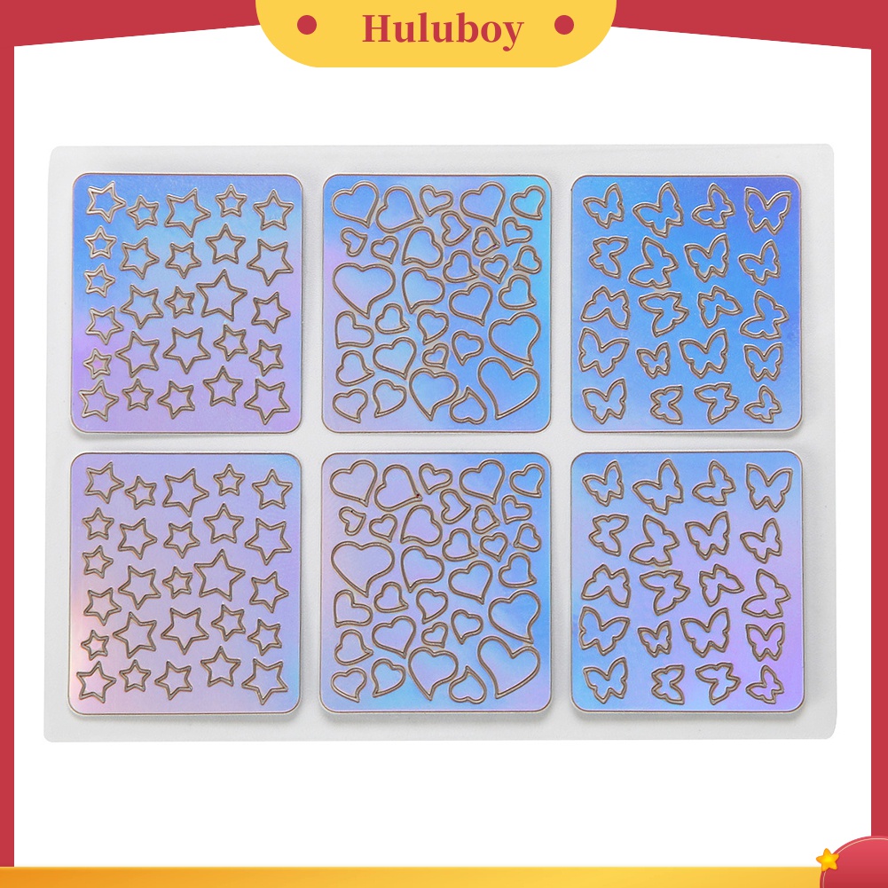 Huluboy Huluboy♡ 12 Lembar Cetakan Stempel Kuku Motif Garis Gelombang Hollow Untuk Manicure